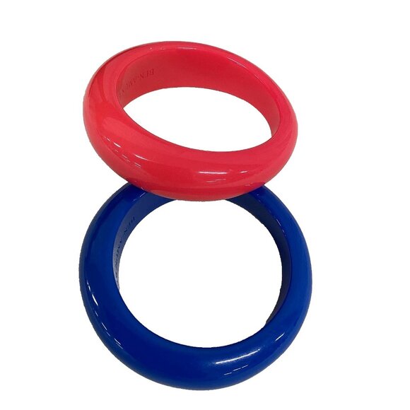 BEN AMUN BY ISAAC MANEVITZ Resin Bangle Bracelet Set Modernist Pink Blue Signed - Picture 6 of 7